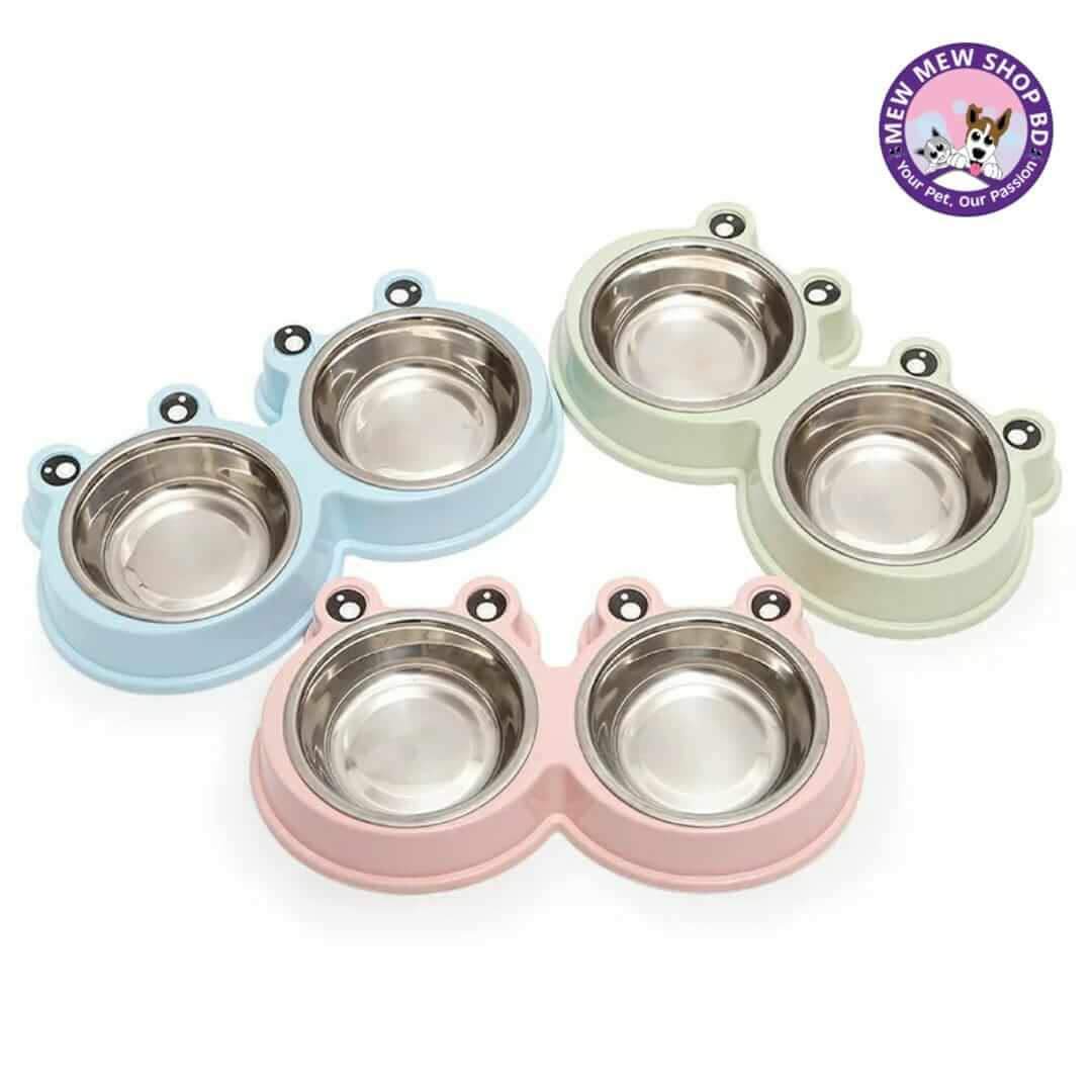 Frog eye stainless steel pet double bowl for cats and dog
