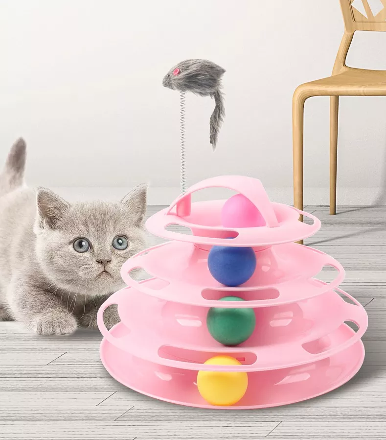 Cat Tower Tracks Ball Pet Toys with Spring Mouse