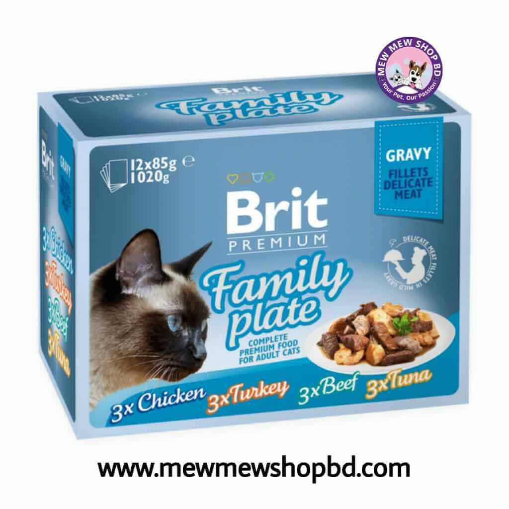 Brit Premium Cat Pouches Family Plate Gravy (Chicken, Turkey, Beef, Tuna ) 85gm X12 (1 Box)