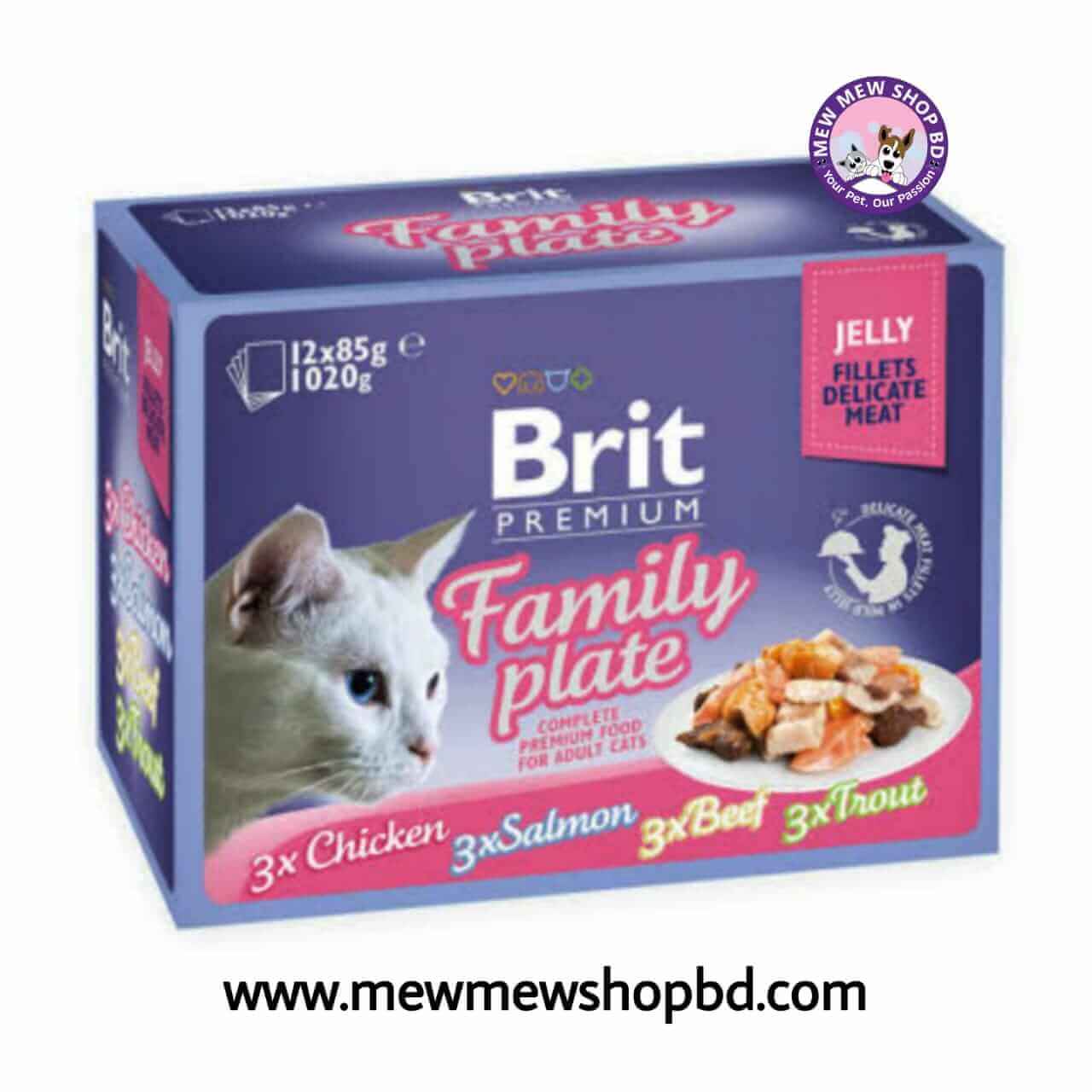 Brit Premium Cat Pouches Family Plate Jelly (Chicken, Salmon, Beef, Trout) 85gm X12 (1 Box)