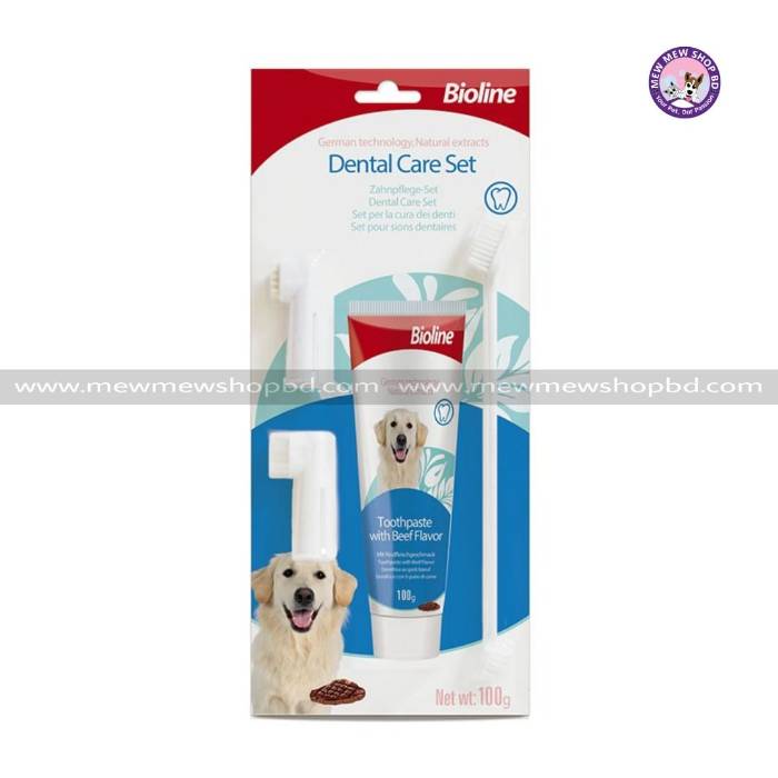 Bioline Dog Dental Care Set/Tooth paste with Brush Set 100g Beef Flavor