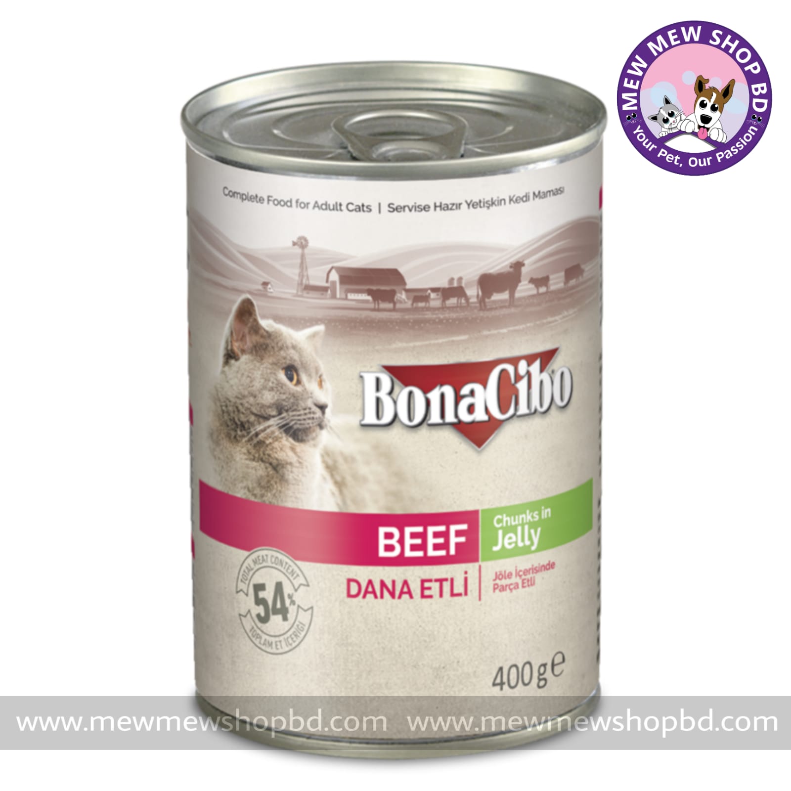 Bonacibo Canned Adult Cat Food Beef Chunks In Jelly (400g)