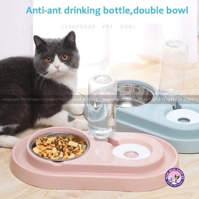 Anti-Ant Pet Cat & Puppy Food Bowl with Automatic Water bottle dispenser