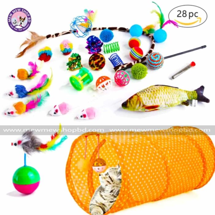 28pcs Pet Cat Toy Set with Tunnel Toy