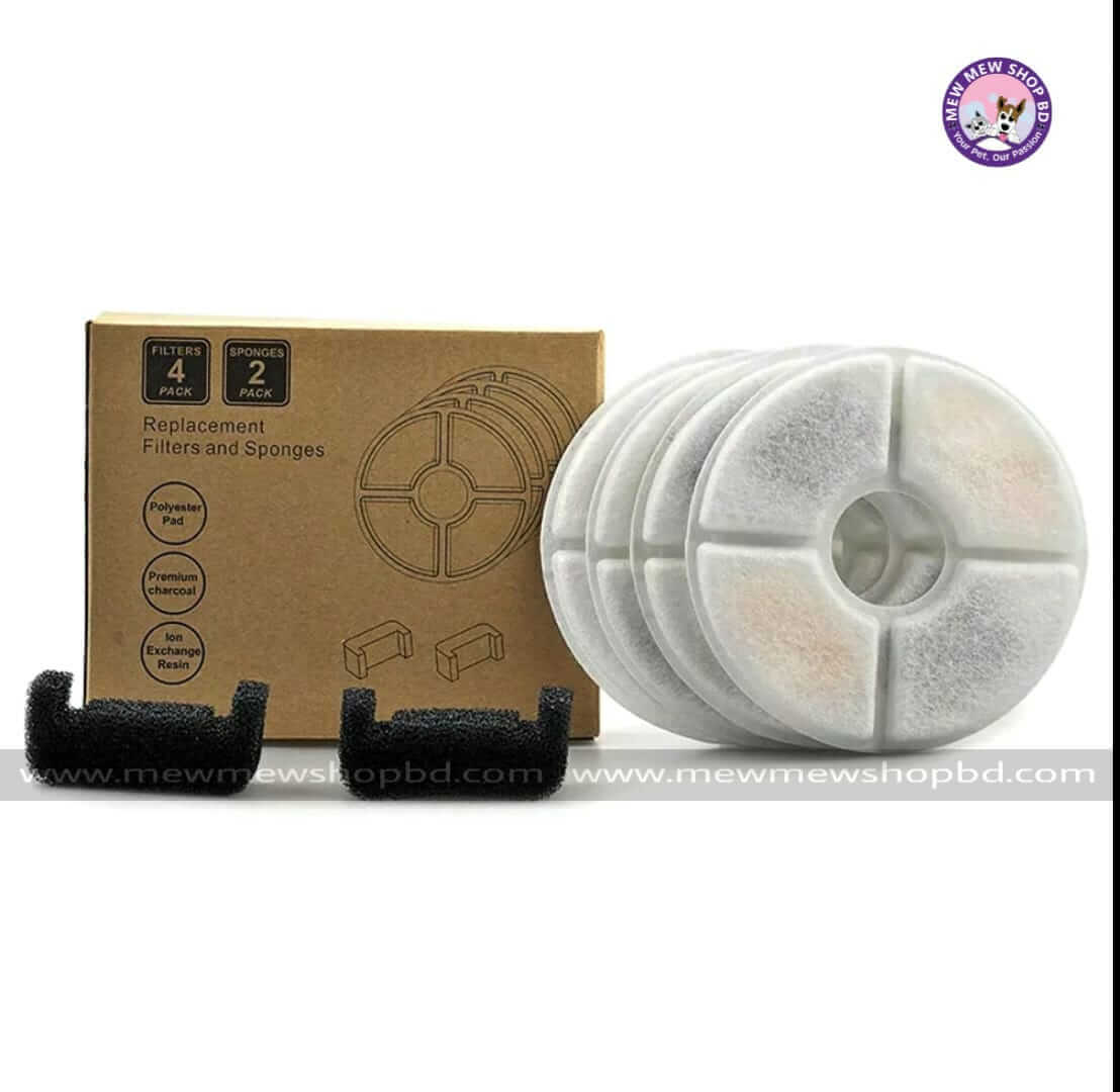 Pet Water Fountain Replacement - Filter (4pcs) & Sponges (2pcs) (Model A)