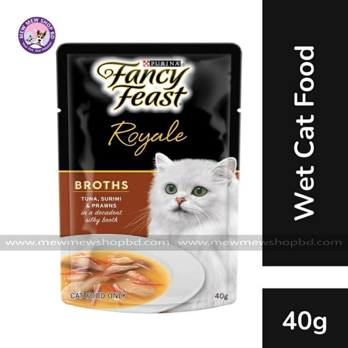 Fancy Feast Adult Royale Broths Tuna, Surimi & Prawns Wet Cat Food 40g