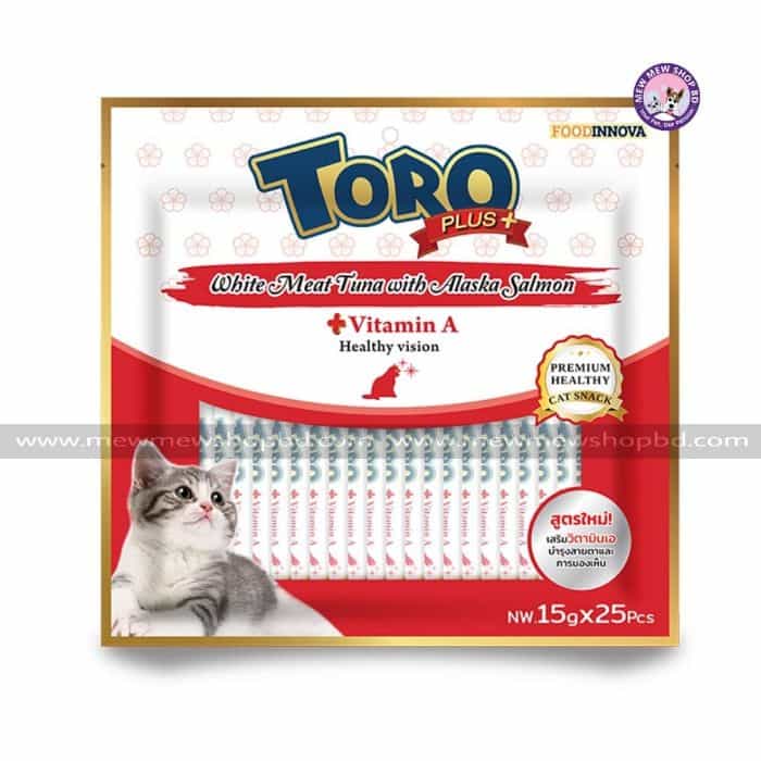25 Pcs Toro Plus Cat Treat White Meat Tuna with Alaska Salmon + Vitamin A 15g x 25