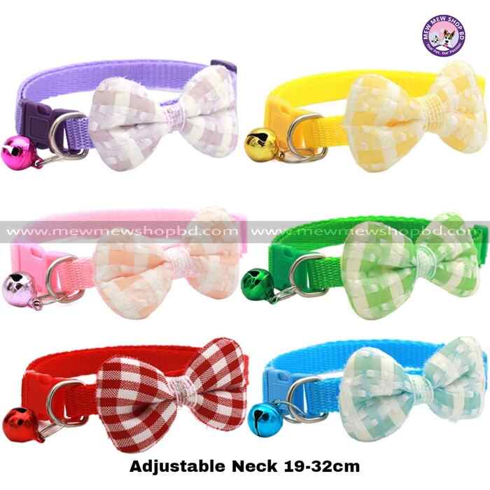 Check Printed Adjustable Pet Cat Bow Collar