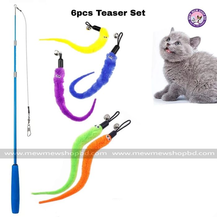 6pcs Fishing Rod Pet Cat Teaser Toy Set