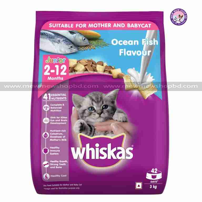 Whiskas Kitten (2-12 months) Dry Cat Food, Ocean Fish Flavour with Milk, 3kg
