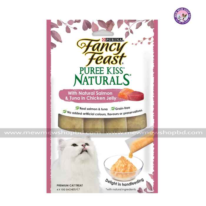 Fancy Feast Creamy Treat Puree Kiss Naturals with Natural Salmon & Tuna in Chicken Jelly