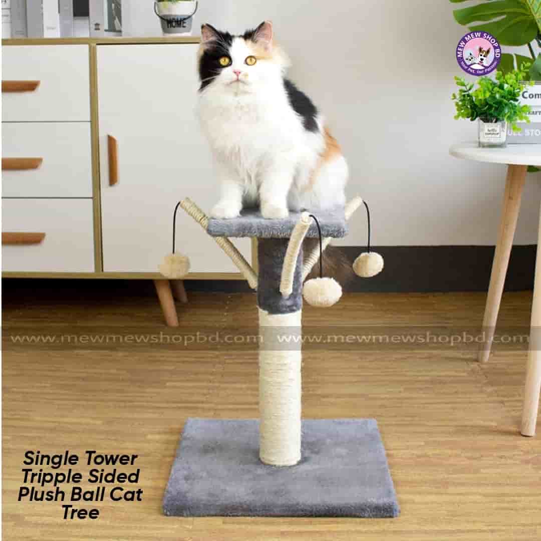 Single Tower Tripple Sided Plush Ball Cat Tree (KL076)