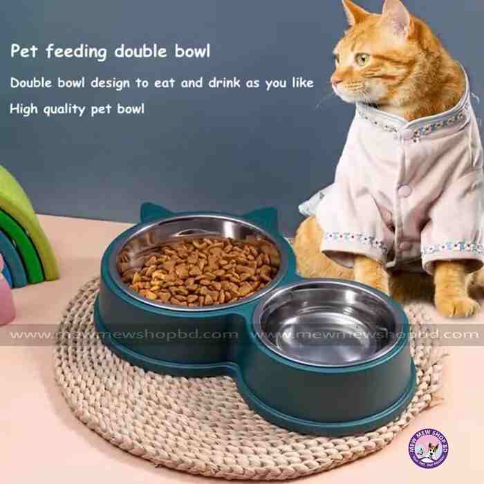 Cat Ear Double Food Bowl for Pet Cat & Puppy