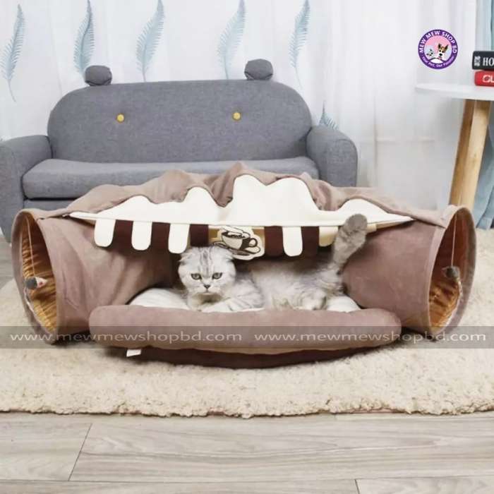 Pet Cats Tunnel Toy with Funny Ball, Collapsible Tunnel Bed and Cushion Mat