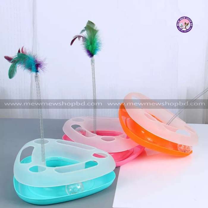 Triangular Pet Cat Turnable Disk Toy with Spring Feather