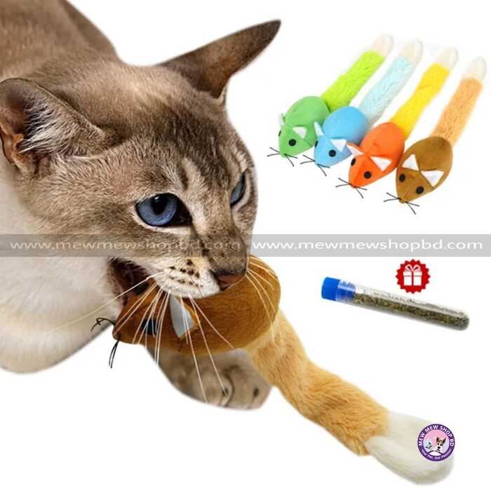 Long Tail Plush Mouse Interactive Pet Cat Toy, Scratch Playing Training with Catnip Toy Gift