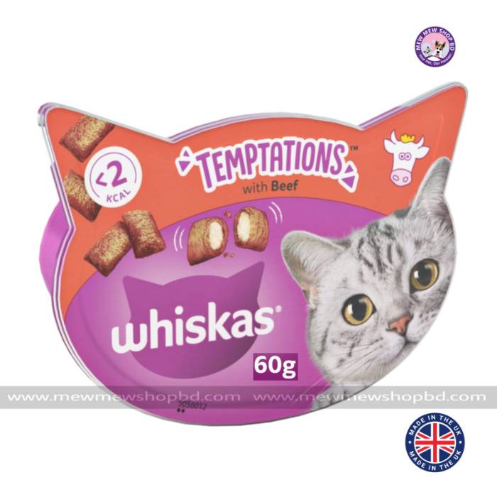 Whiskas Temptations with Beef Adult Cat Treats 60g (UK)