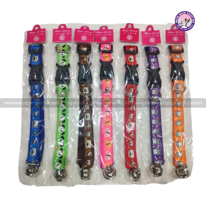 Colorful Printed Pet Dog & Puppy Collar With Silver Color Bell