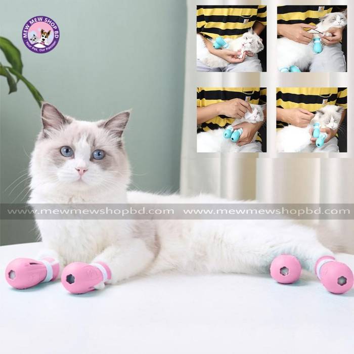 4 Pieces Cat Claw Safety Covers Adjustable Silicone Cat Boots for Bathing & Grooming