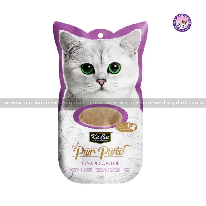 Grain Free Kit Cat Purr Puree KitCat Cat Treats Tuna & Scallop 4x15g