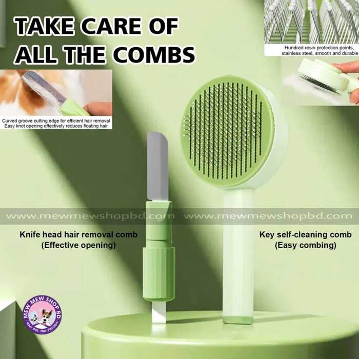 Automatic Grooming Brush with Deshedding Knife Set for Pet Cat & Dog