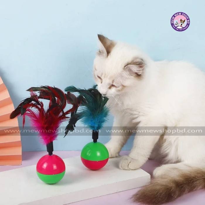 Feather Tumbler with Plastic Ball Toy for Pet Cat-(1Pcs)