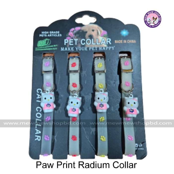 Adjustable Paw Print Radium Cat Collar with Hello Kitty Bell