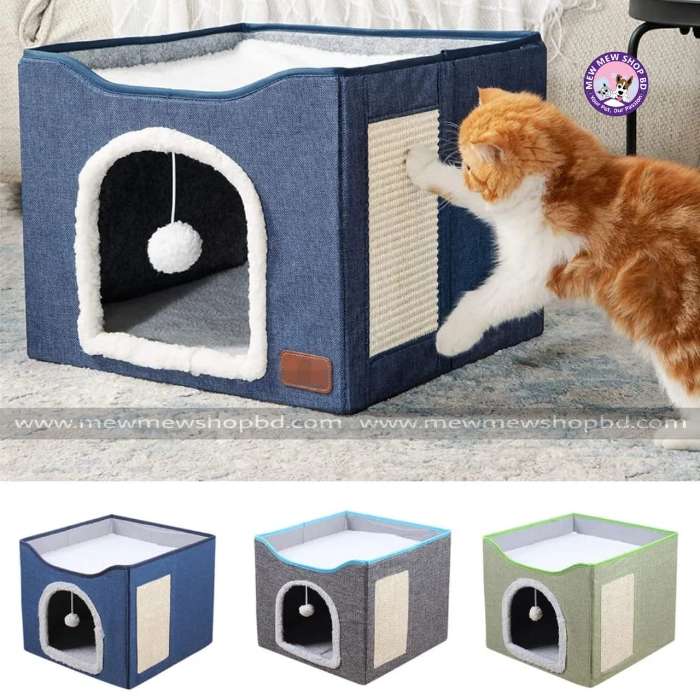 Foldable Pet Cat & Dog Stool House with Scratching Pad