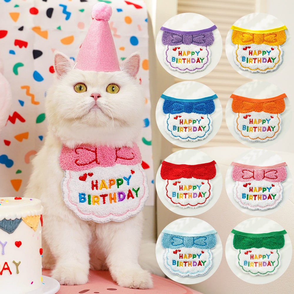 Cute Pets Birthday Hat with Dress up Bib Adjustable Colorful Necklace Cats ( No Exchange )