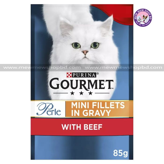 Purina Gourmet Perle Wet Cat Food Mini Fillets in Gravy with Beef 85g (UK)