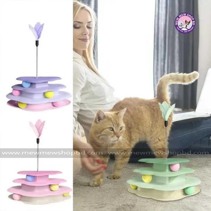 Wink Honey Diagonal Shape Cat Turnable Ball Multi-level Tower Toy with Feather Cat Ball Track Toy