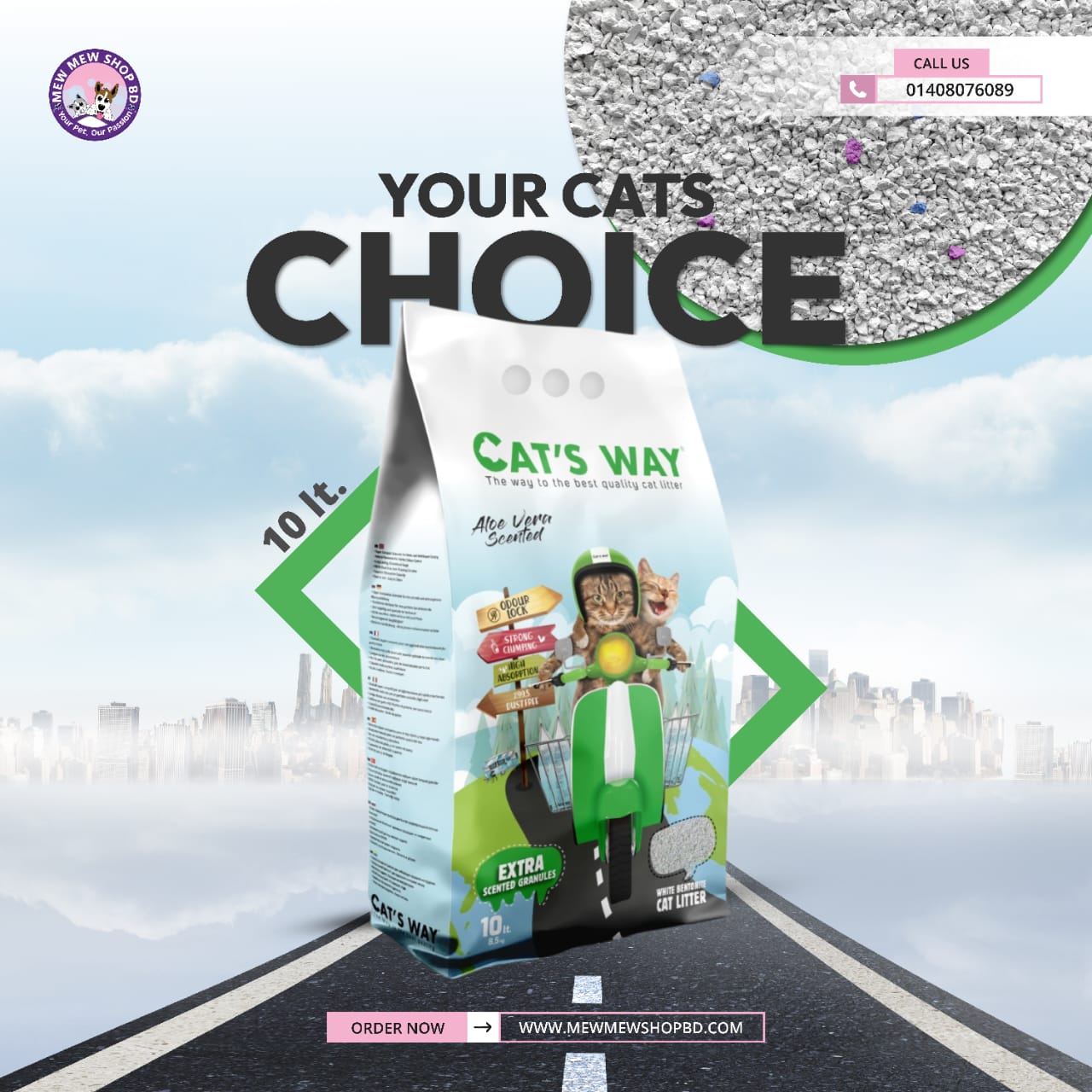 Cat's Way/ Catsway Cat Litter Alovera 10L (Made in Türkiye 🇹🇷)