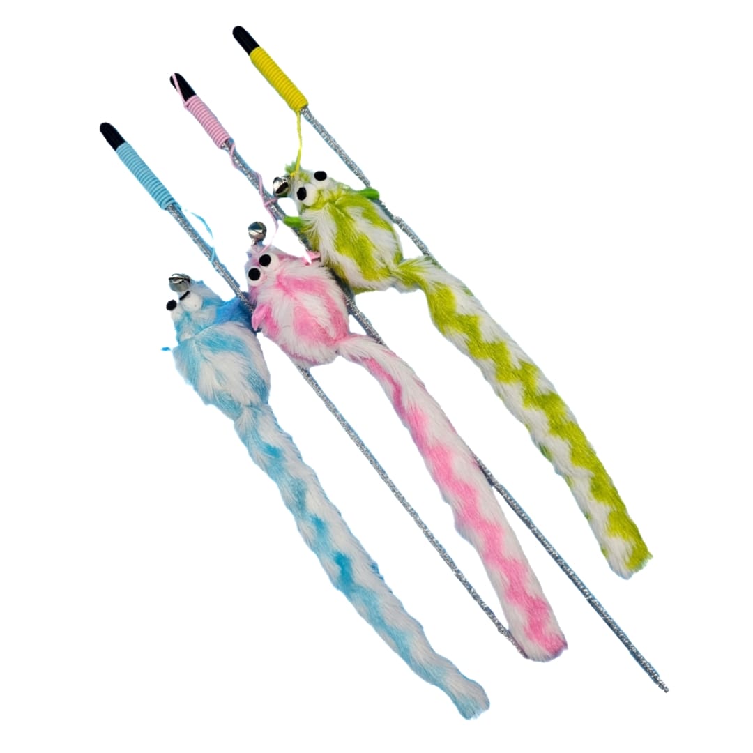 Pet Cat Long Tail Colorful Plush Mouse Teaser Toy