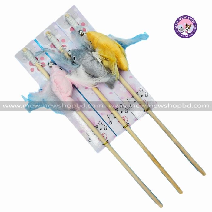 Random Color Wooden Fish Feather Teaser Toy for Pet Cat