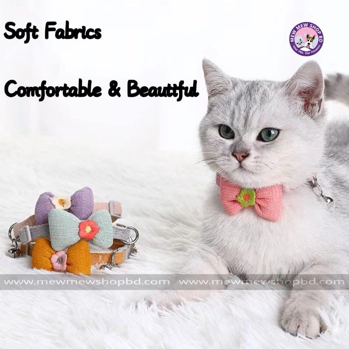Random Coloured  Floral Printed Adjustable Bow Collar for Pet Cat