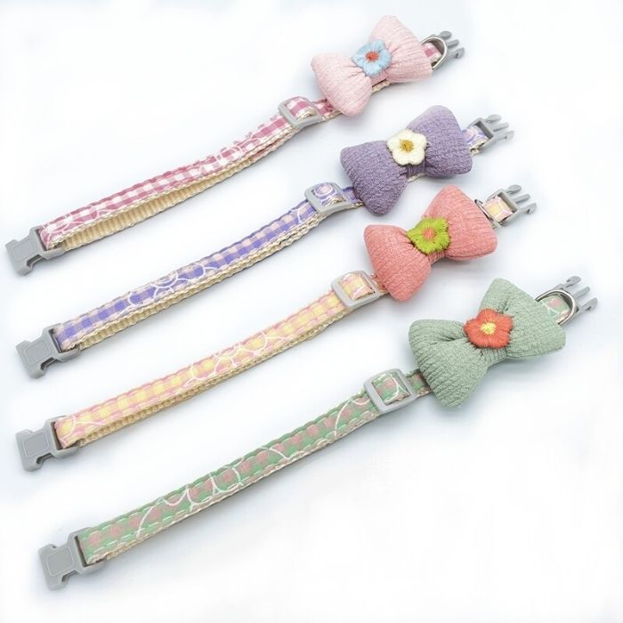 Random Coloured  Floral Printed Adjustable Bow Collar for Pet Cat