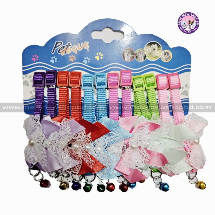 Adjustable Pearl Bow Collar with Bell for Pet Cat