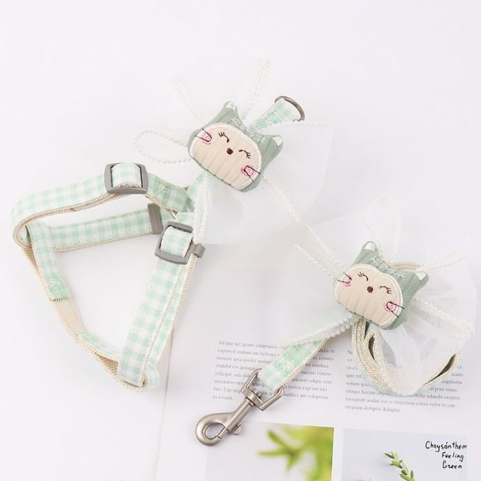 Medium Sized Check Printed Bow Knot Cartoon Harness for Pet Cat & Puppy