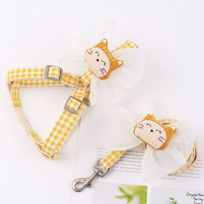 Medium Sized Check Printed Bow Knot Cartoon Harness for Pet Cat & Puppy