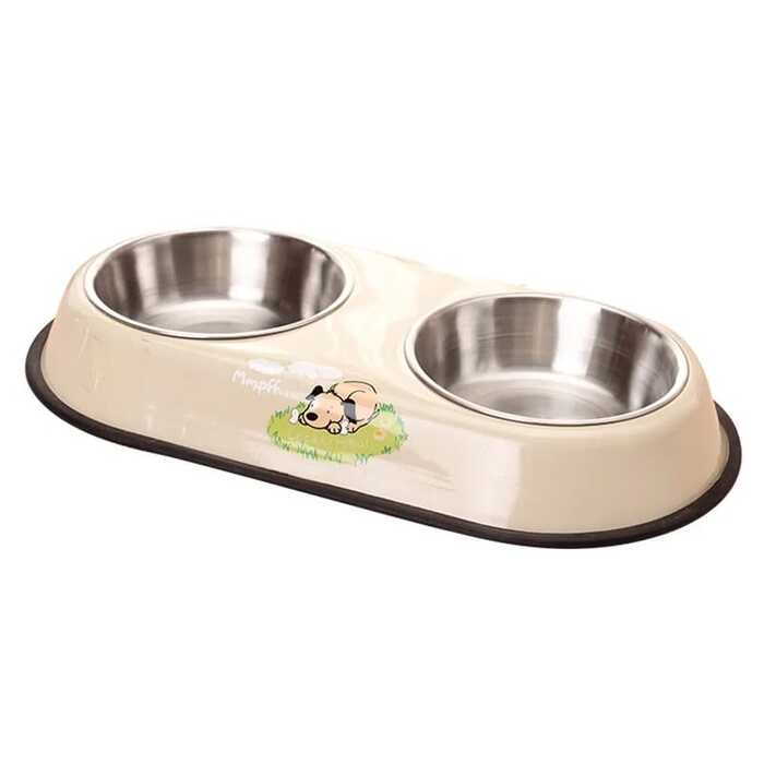 Printed Stainless Steel Double Sided Food & Water Bowl for Pet Cat , Puppy & Dog