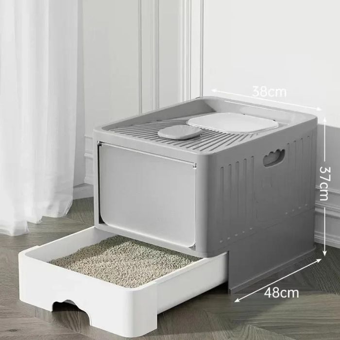 Pet Cat Toilet Litter Box with Lid Drawer System Foldable Large Including Pastic Scoop (Inside Dhaka Only)