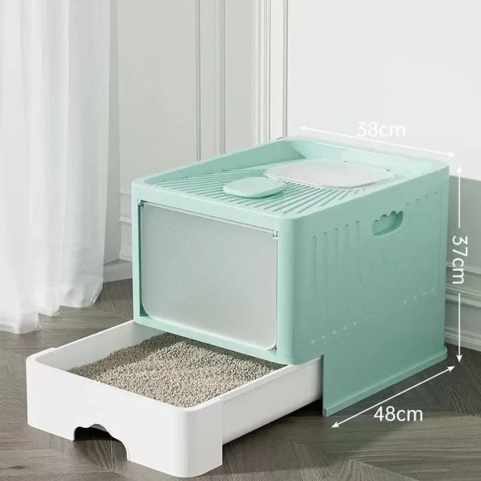 Pet Cat Toilet Litter Box with Lid Drawer System Foldable Large Including Pastic Scoop (Inside Dhaka Only)