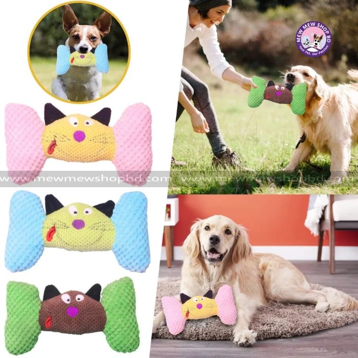 Cat Face Bone Plush Dog Chew Toys for Pets