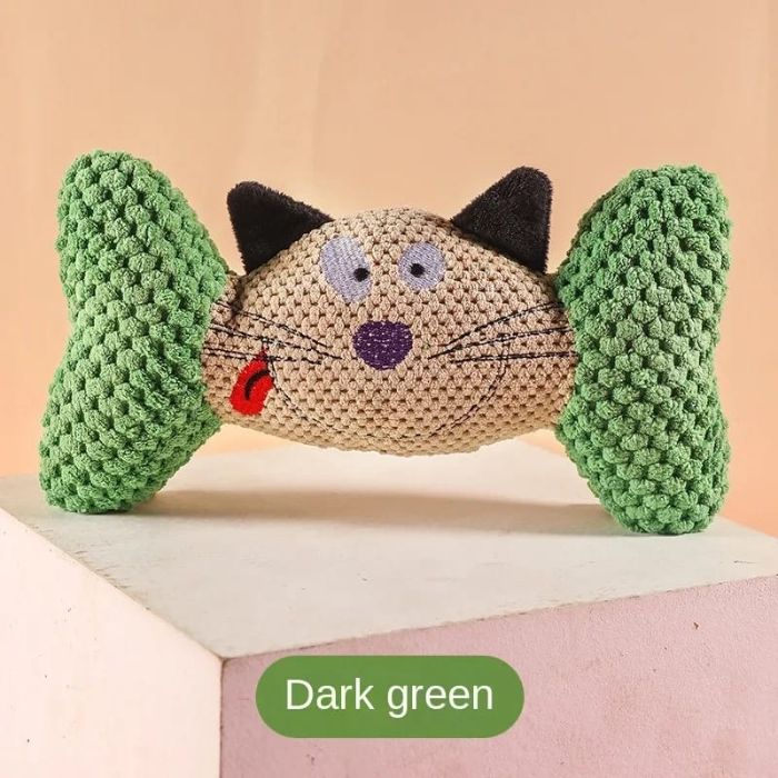Cat Face Bone Plush Dog Chew Toys for Pets