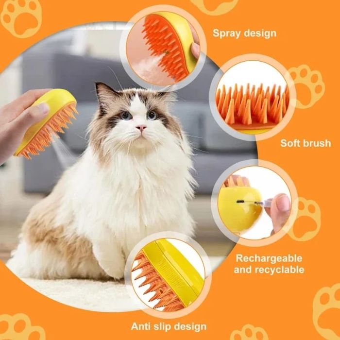 Pet Cat & Dog Steam Brush, 3 in 1 Electric Steamy Pet Hair Removal Grooming Moist Brush