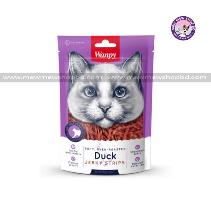 Wanpy Soft Oven-Roasted Duck Jerky Strips for Cats 80g