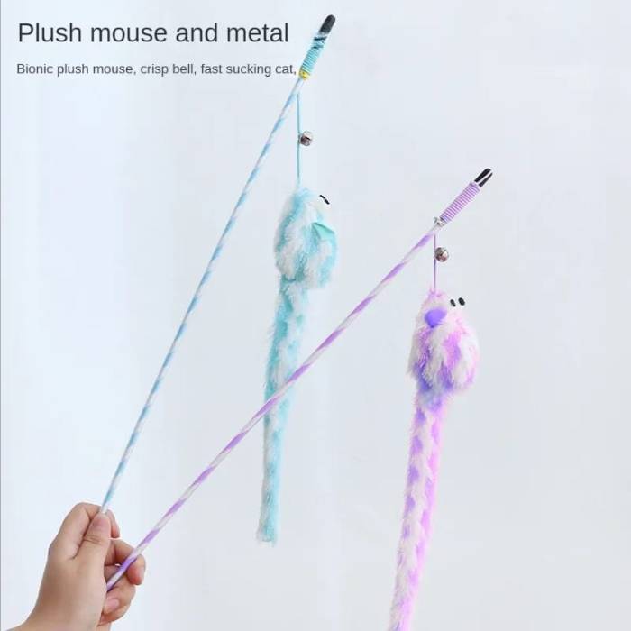 Pet Cat Long Tail Colorful Plush Mouse Teaser Toy