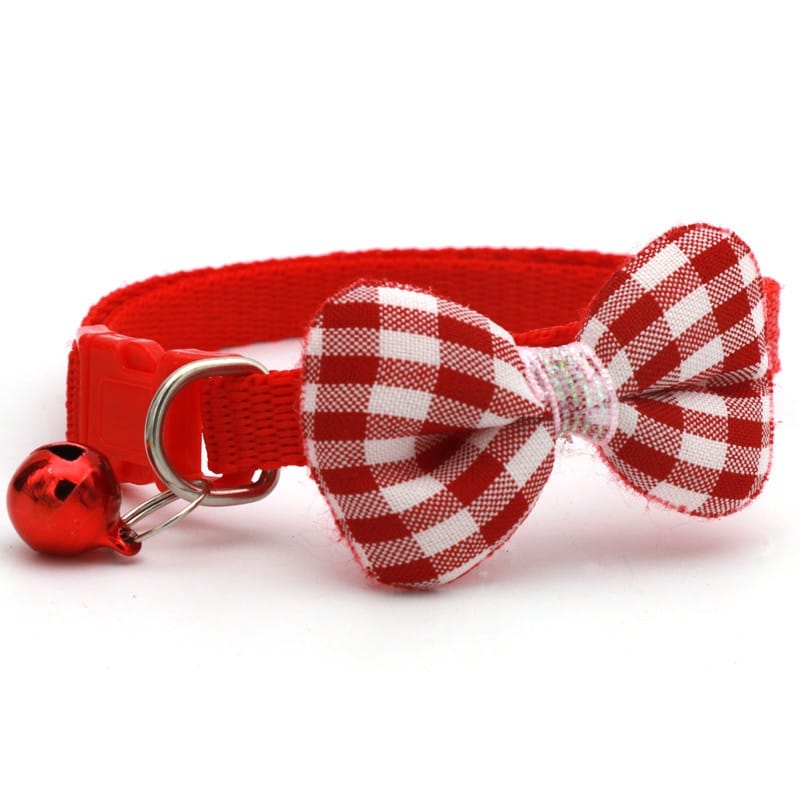 Check Printed Adjustable Pet Cat Bow Collar