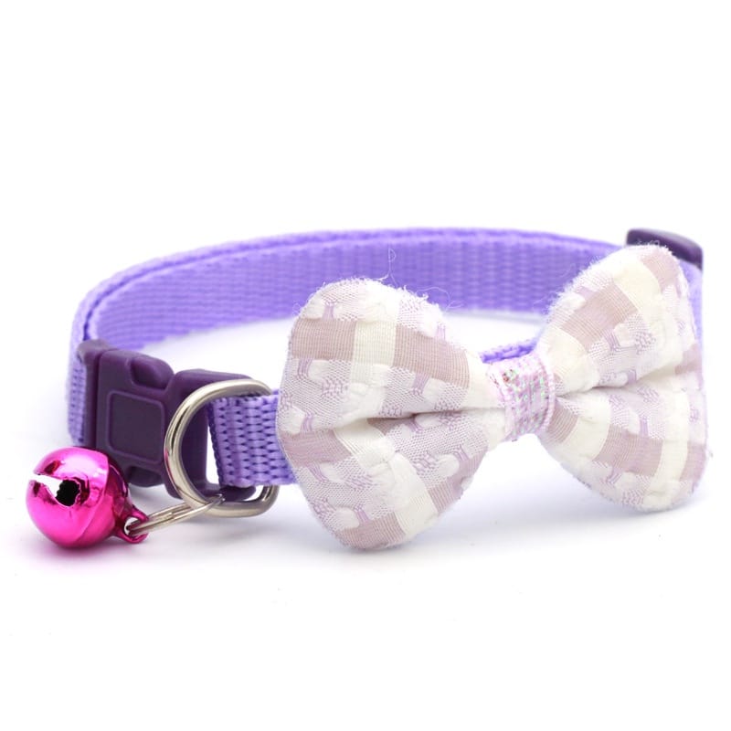 Check Printed Adjustable Pet Cat Bow Collar