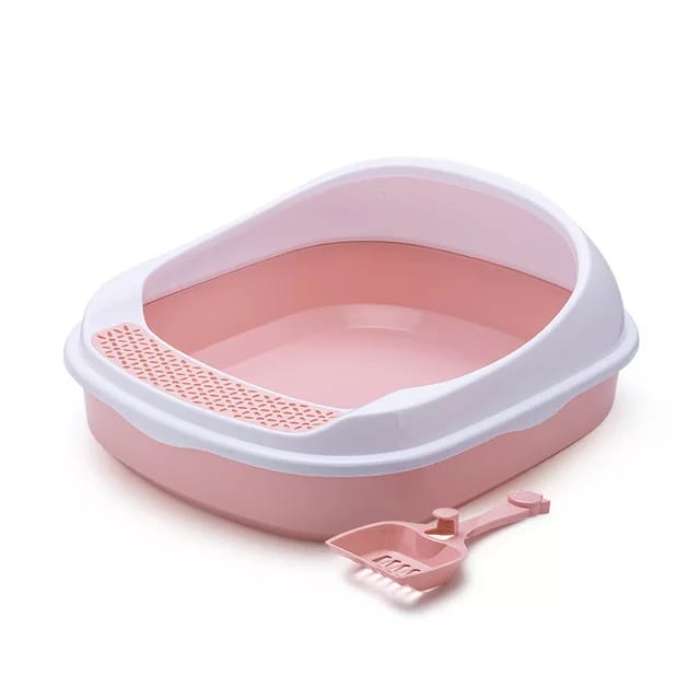 Cat Litter Box Semi-closed & Anti Splash Plastic Sandbox with Scoop for Pet Cat